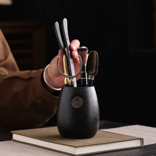 [Clásico] Ceremonia de té de cerámica negra Seis caballeros set kung fu set de té de té té té herramienta té clip de cerámica negro