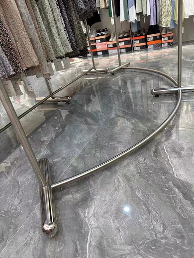 艾风格服装店展示架弧形中岛架货架落地新款不锈钢半圆男女装挂衣服架子 长100*高15051粗底座