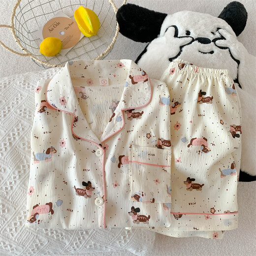 
Pajamas for women in summer short-sleeved cloud cotton summer ladies 2025 new student cute cartoon home clothing set QDMBE683 2XL (175) Recommended weight 135 Jin [Jin equals 0.5 kg]