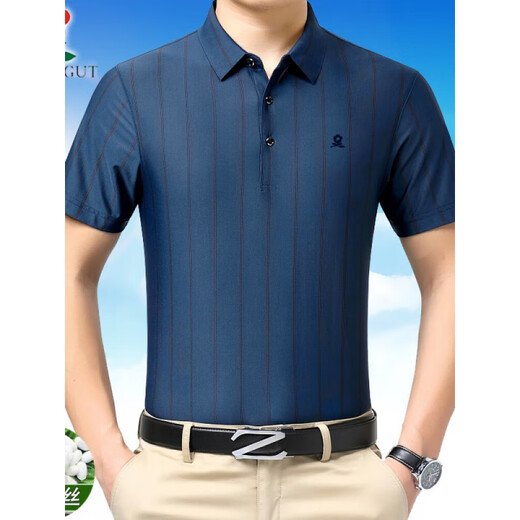 梦特娇短袖T恤男士2025夏季薄款桑蚕.丝休闲冰感条纹翻领polo.衫男 水绿Y829 M 165(建议100-115斤)