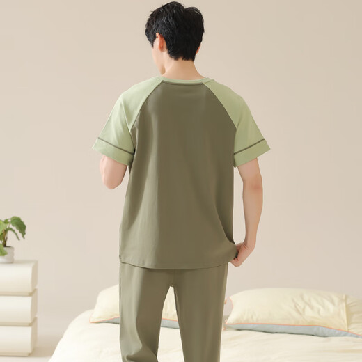 雅鹿男士睡衣男纯棉夏季薄款凉感短袖长裤套装可外穿家居服男 【09M13601】-1套装 L 【建议100-130斤】