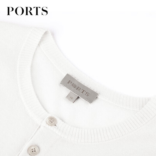 PORTS宝姿男装毛衣丝绒混纺半开襟钮扣套头毛衣男上衣MV9K041DKI001 WHITE S S