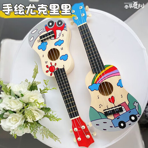 OTHER元旦礼物组装尤克里里diy小吉他手工制作材料包木质彩绘涂鸦活动 中号滑板+12色颜料送画笔调色盘 21英寸