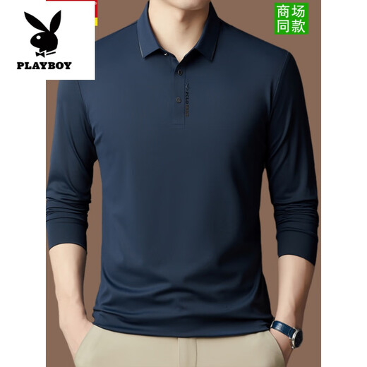 花花公子（PLAYBOY）桑蚕丝长袖t恤男春秋2025新款男士夏季薄款polo打底衫 黑色【3878】 M 165 【100-120斤】