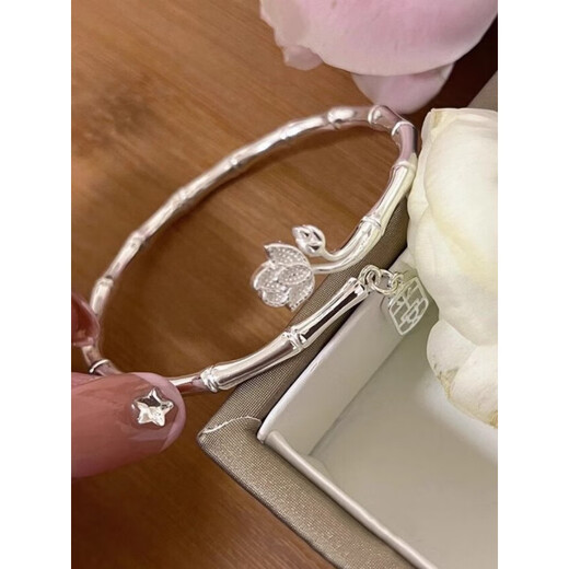 Fat Donglai Quality Chain Silver Bracelet Bamboo Lotus Silver Bracelet Women's S999 Bracelet Open Silver Bracelet Niche Years Bamboo Peace (Gift Box Certificate)