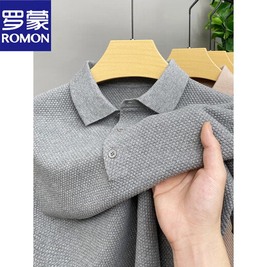 罗蒙（ROMON）夏季菠萝纹短袖t恤男100%纯棉透气Polo衫纯色翻领针织半截袖上衣 8550灰色 XL 175 (125-145斤)