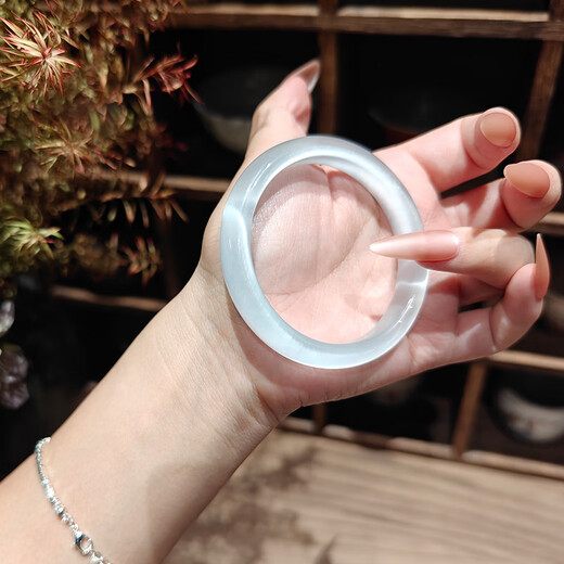 Ouyuan White Moonlight Bracelet Women's High Ice Chalcedony Quartzite Jade Cat's Eye Crystal Jade Bracelet White Moonlight/Fine Style 52 Suitable for 85Jin Jin equal to 0.5kg or less