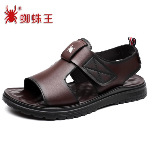 蜘蛛王官网方舰店旗官网凉鞋男夏季新款潮流真皮透气休闲沙滩鞋软底防滑 蜘蛛王ZZW6189黑色 【真皮牛皮】 40 【标准皮鞋码】