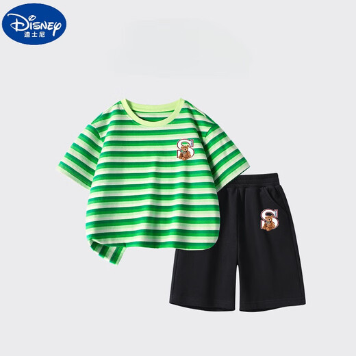 Disney Boys Anzug Sommer Neue Kinder Baumwoll-T-Shirt-Shorts Anzug Big Children's Striped Kurzärmelte-Sporthosen Zweiteiler DDB13688 GRAY + N11762K Schwarz 140 cm Höhe 130-140 cm Alter 8-9 Jahre alt