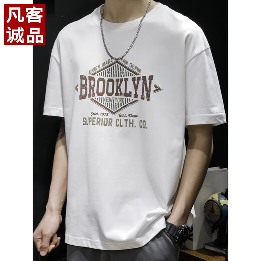 
VANCL heavy short-sleeved T-shirt for men in summer new American fashion brand pure cotton men loose large size trendy half-sleeved top for men 9918 black regular M suitable 115-130Jin [Jin equals 0.5 kg]