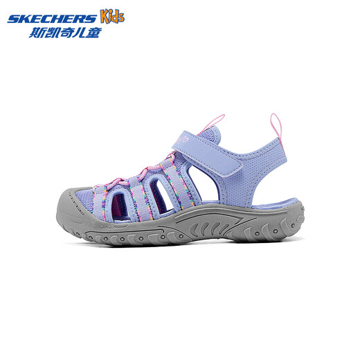 Skechers Children's Beach Shoes Outdoor Wear-Resistant Round Toe Velcro Sandals Breathable Anti-Slip Summer Comfortable Casual Shoes Purple/Pink/LVLP 27.5