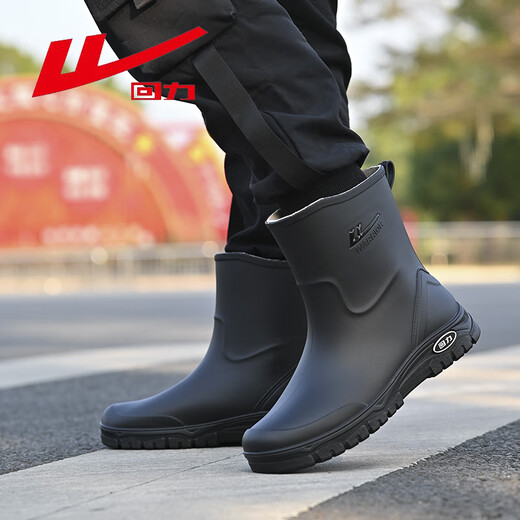 Pull back rain boots men's mid-calf waterproof shoes rain boots rubber shoes rain boots overshoes lightweight chef shoes H5388 black 42