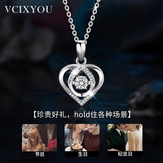 VCIXYOU platinum beating heart necklace moissanite pendant light luxury clavicle chain heart gift for girlfriend on Goddess Day platinum beating heart necklace (topaz)