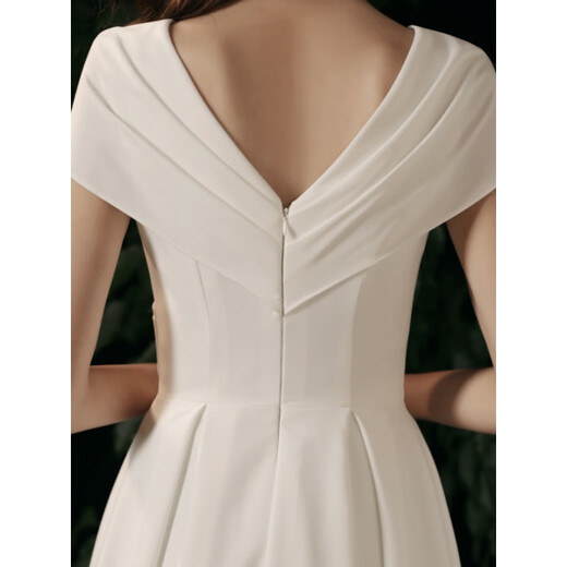 
Chuangjingyi chose white certificate registration engagement small evening dress for women's banquet adult ceremony French host satin birthday long white M