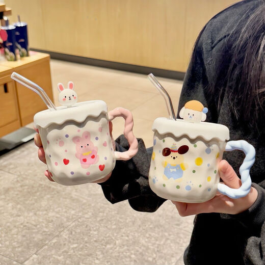 Puppy Mug Ceramic Couple Water Cup Birthday Gift Cup Good-Looking Girls Companion Gift Puppy Mug Complete Set Gift Box 1 400ml