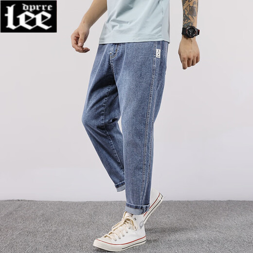 Lee DPRRE Summer Fatty Big Size Jeans Jeans Thin Elastic and Fat Plass Loak Fashion Brand Маленькие ноги гаремы Мужчины 9903 светло-голубой девять очков, высокий человек, не подходящий 32