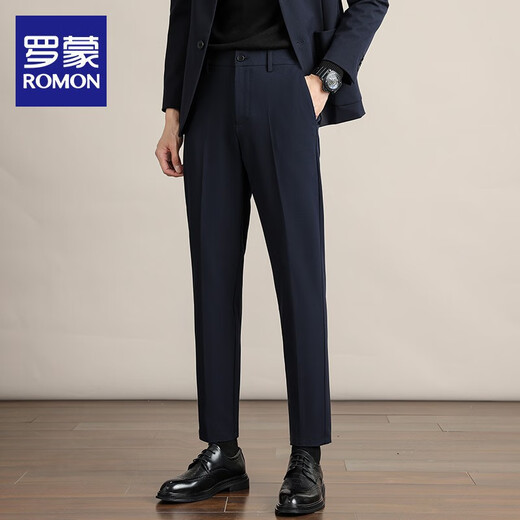 ROMON trousers men's spring and autumn casual slim straight nine-point trousers business formal drape plus velvet suit trousers men's men's trousers black nine-point trousers spring and autumn 33 140-150Jin Jin equals 0.5 kg