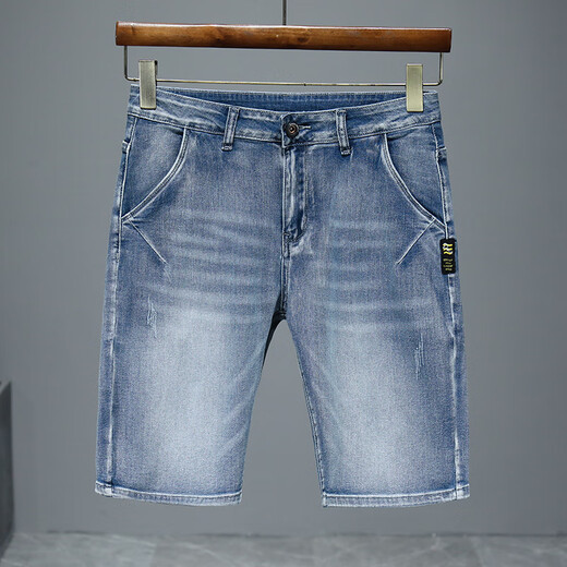 Anchuxie Nouveau court métrage en denim mince d'été Pantalon de cinq points masculin en liberté droite des culottes d'étirement polyvalentes décontractées 671 Blue Grey 33 (2 pieds 6)