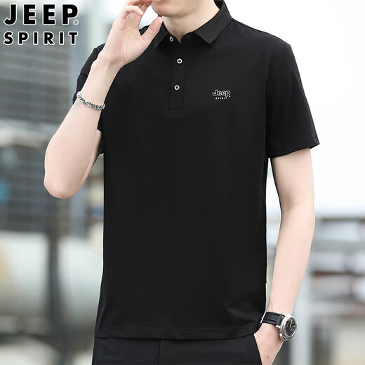 JEEP SPIRIT短袖男士T恤夏季商务休闲Polo.衫领打底衫刺绣衣服 绿色  HC=3882# M