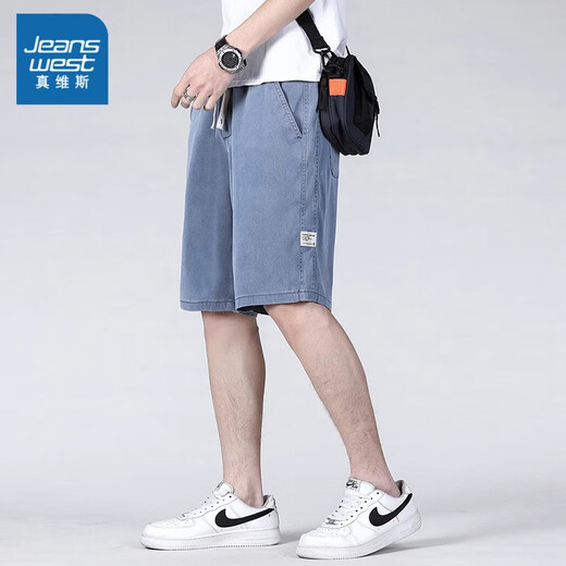 真维斯（Jeanswest）真维斯天丝牛仔裤男款夏季薄款透气五分裤子2025新款潮流休闲短裤 ymo-1049蓝色 均码 m