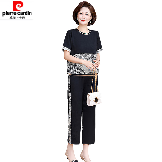 Chuzhi 2025 new middle-aged and elderly sportswear suits for women new fashionable mother summer casual two-piece set fashionable short sleeves 695 burgundy XL recommended 90-105Jin [Jin equals 0.5 kg]