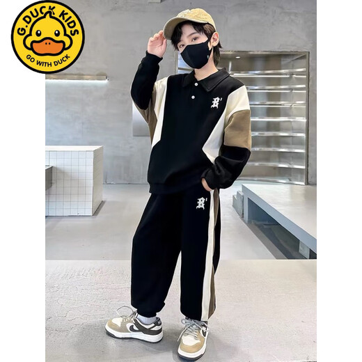 G.Duckkids Little Yellow Ente 2025 New Cool Boy Kontrast Sportpullover Set Frühling und Herbst All-Match Trendy Coffee Color 120 Empfohlene Höhe 110 cm
