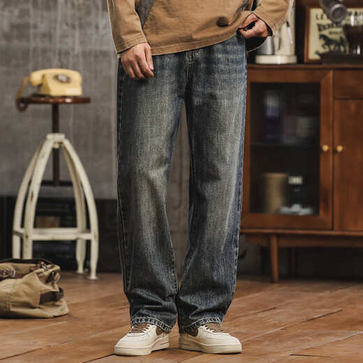 Collection de jeans légendaires pour Cougars, Jeans de neuf points de couleur primaire, pantalon décontracté à cône lâche pour hommes, denim bleu 12342 31