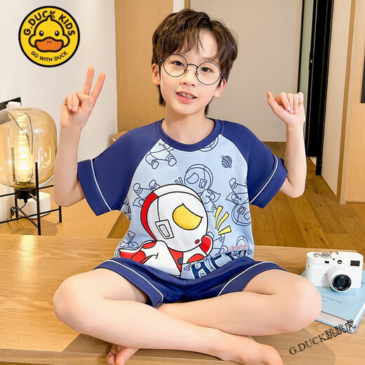 
G.DUCKKIDS little yellow duck children's pajamas boy summer short-sleeved pure cotton thin style cat and mouse medium-sized big children cartoon boy home short-sleeved cover Z6625# Kulomi 170 size 10 [suggested height 105-115cm]