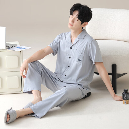 
Yu Zhaolin's new style new Chinese comfortable men's spring and autumn summer cotton home clothing suit cardigan casual and can wear pajamas outside 16859A L