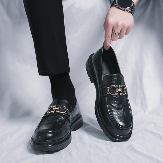 Prince Yierkang Echtes Leder -Herren -Slipper Lazy Trend Frühlingsschuhe Britische Freizeitlederschuhe Koreanische Version Bohne Doodle Schuhe Männer Wenzhou Lederschuhe 3518 Schwarz (Innenhöhe erhöht sich 6 cm) 39