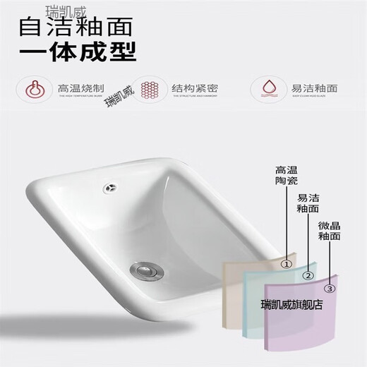 Ruikaiwei above counter basin semi-embedded washbasin oval counter basin square basin wash basin under the counter basin basin 032 delivery drainer. installation glue