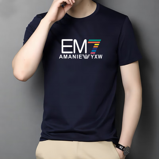 Armani summer men's ice silk short-sleeved T-shirt men's color printed large-size casual sports base shirt AM753 white M 90-120Jin [Jin equals 0.5 kg]