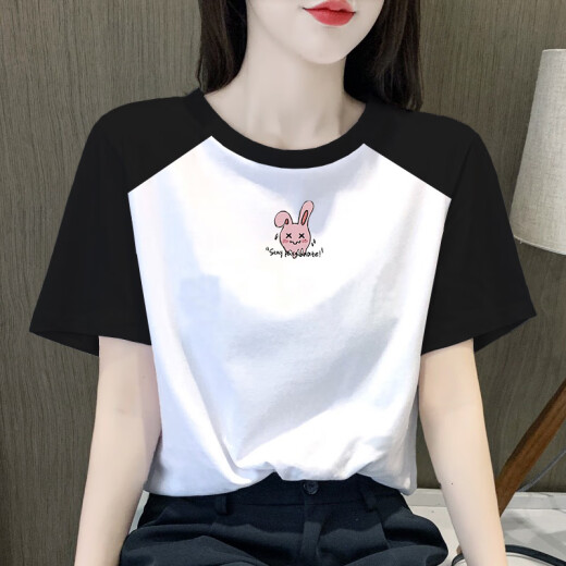 Camiseta de manga corta para mujer RAGLAN REPRO FHHUABD REPRO Camiseta de manga corta 2025 Nuevo diseño de camiseta de algodón de algodón Top de moda y delgada 854 Flower Grey/Prince Blue Raglan Raglán negro Tallas de manga corta