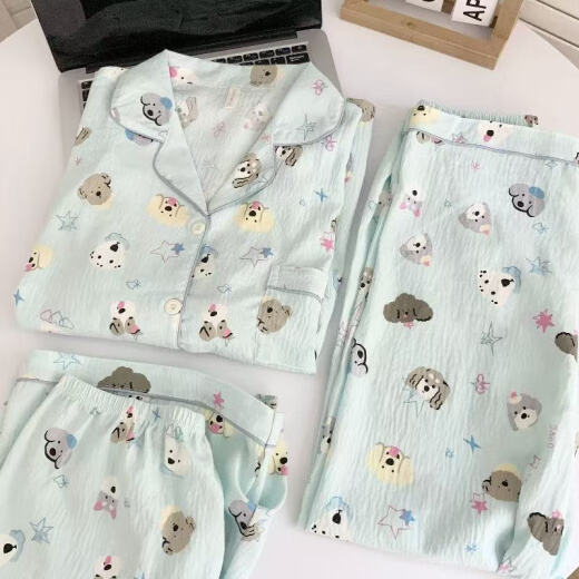 琉善三件套睡衣女夏季2025新款薄款可爱卡通春秋季女士云朵棉两件套装 9918#云朵棉三件套 M