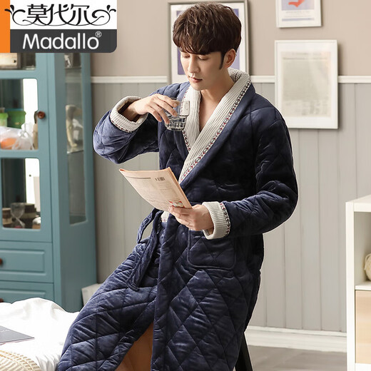 Modal winter coral velvet cotton men's nightgown for men's middle-aged three-layer thickened velvet warm super thick long large-size bathrobe SY9859 XL is suitable for 135-155Jin [Jin equals 0.5 kg]