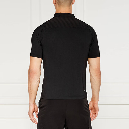 Armani (ARMANI) men's nylon EA7 printed slim stretch henley collar short-sleeved stand-collar polo shirt Father's Day 6DPT16 black 3XL