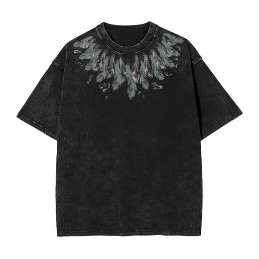 Xingsuyao (xingsuyao) washing and old pure cotton short-sleeved T-shirt men's summer trendy brand casual loose American heavyweight T-shirt printed top [Hot sale] X1479-Black 4XL