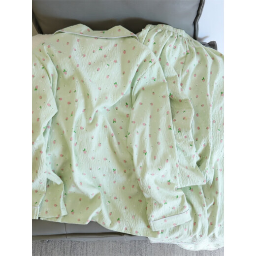 Mimanmei Sweet Strawberry Pajamas for women in spring and autumn summer pure cotton gauze long-sleeved trousers cute student wears home clothes suit 826# Black Rose#[Long Sleeve + Trousers] M [Suggest 80-100Jin[Jin equals 0.5 kg]]