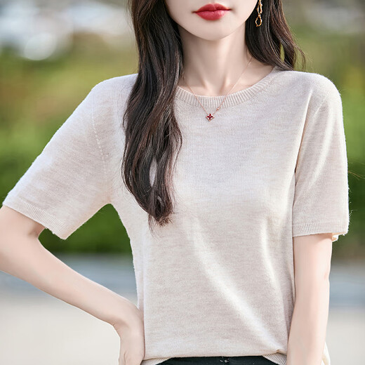 LisLAVE worsted wool short-sleeved sweater 2025 spring and summer new round neck thin sleeveless vest female temperament versatile slim original velvet rice JXWY1048 M