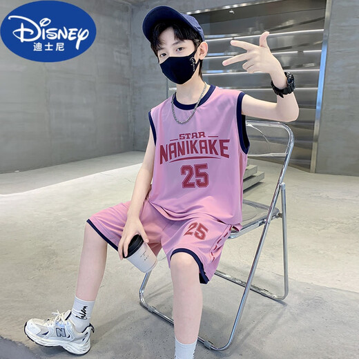 Disney (Disney) Kinder Sommer Boys Anzugsloser Weste Set 2025 Neue Sommer Big Children's Summer Sports Schnell trockener Basketball -Kleidung Marine Blau 160 cm