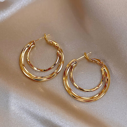 Zhenqian golden multi-layered hoop earrings for women 2025 new popular niche luxury earrings large earrings stunning golden multi-layered hoops