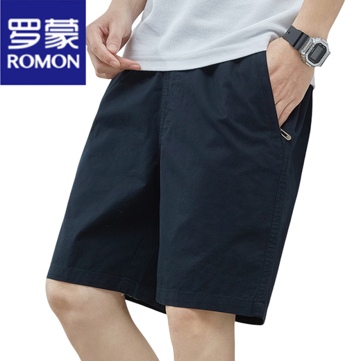 罗蒙（ROMON）纯棉短裤男夏季新款薄款中裤大码宽松休闲百搭宽松透气五分裤男 短裤9224深蓝 XL 建议135-150斤 100%纯棉