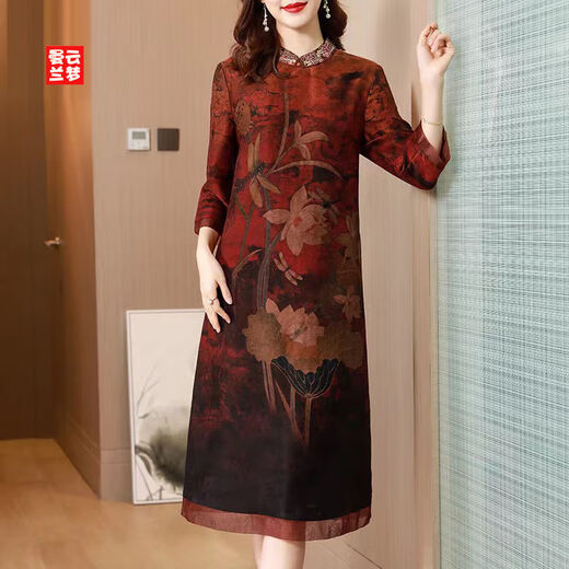 RGPX夏季仿真丝连衣裙中老年人夏装女妈妈装50-60岁洋气宽松遮肚裙子 绿色9763 3XL135-145斤 均码