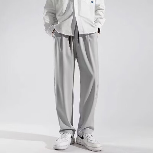 Carimkoro ice silk pants for men's summer thin men's casual pants slim Korean version spring and autumn loose straight sports trousers Black XL