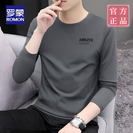 
ROMON high-quality long-sleeved T-shirt for men in autumn 2024 new base shirt for men in spring and autumn with ice silk round neck top 9209 carbon ash 5XL Recommended 170-190Jin [Jin equals 0.5 kg]