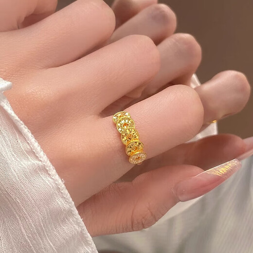 BJYL gold five emperors money ring women niche ins broken ice index finger ring live mouth tail ring birthday gift for girlfriend broken gold five coin ring