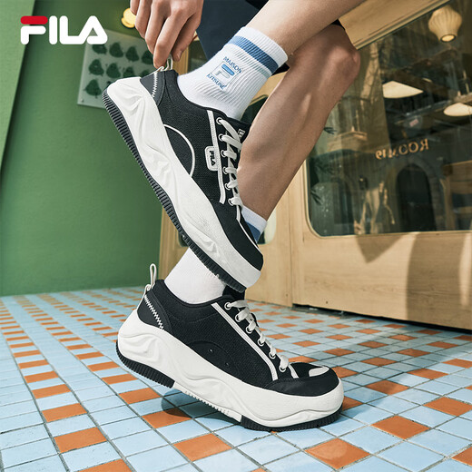 FILA 斐乐官方男鞋COOKIES复古帆布鞋2025夏新款曲奇鞋时尚休闲鞋 黑/奶白-BG 42