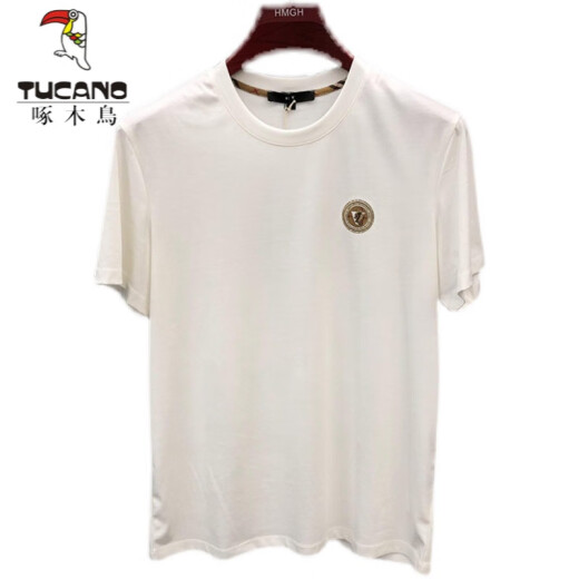 啄木鸟（TUCANO）t恤男士2025夏季新款短袖T恤男修身个性刺绣烫钻欧货丝光棉体恤男 724闪电R白色 5XL