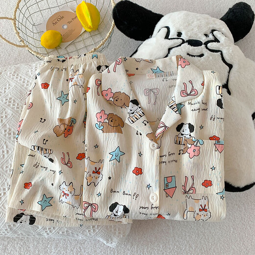 Pajamas pour femmes en été à manches courtes à manches courtes Cotton Summer Summer 2025 Nouvel étudiant Couet ano Cartoon Home Clothing Set QDMBE681 L (165) Recommandé Poids 110 Jin [Jin est égal à 0,5 kg]