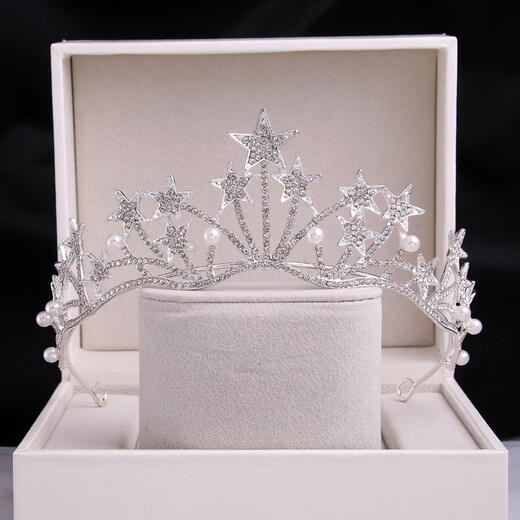 ShiJUN's birthday crown tiara girl's bride 2025 new style wedding dress accessories 18-year-old wedding crown hair crown -09 gold gift box + double-layer hair comb veil